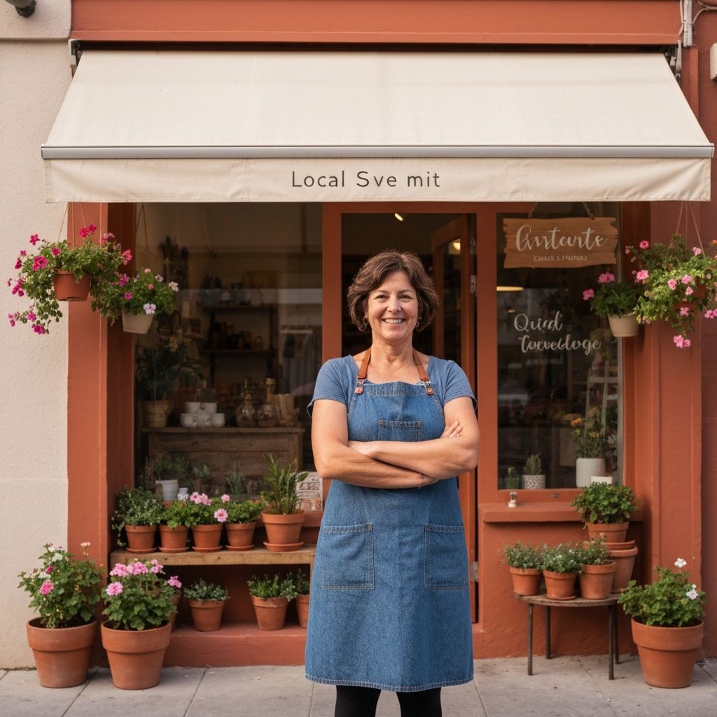 Dueno de un negocio local orgulloso de su tienda