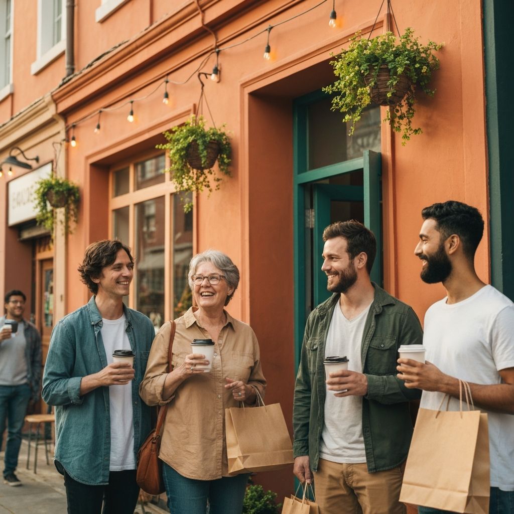 Vecinos felices interactuando en su barrio